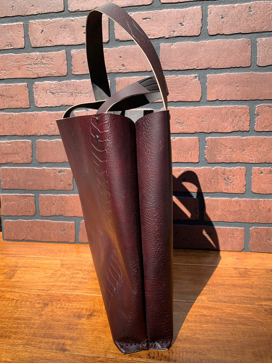 Burgundy Faux Ostrich Leg Pattern Medium Tote Bag