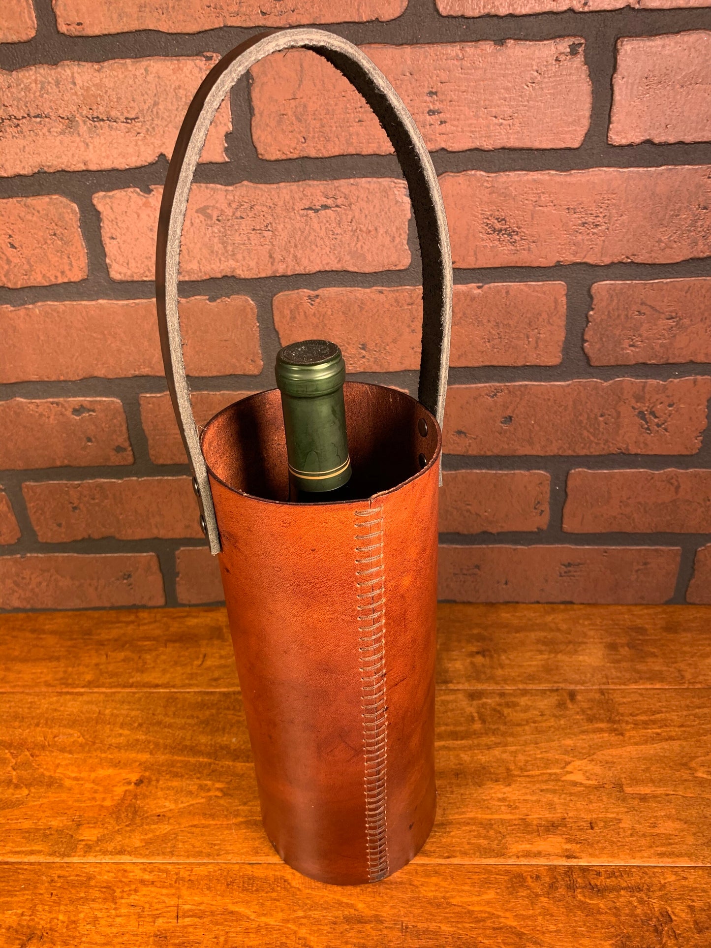 Brown Hand Dyed Veg Tan Wine Bag