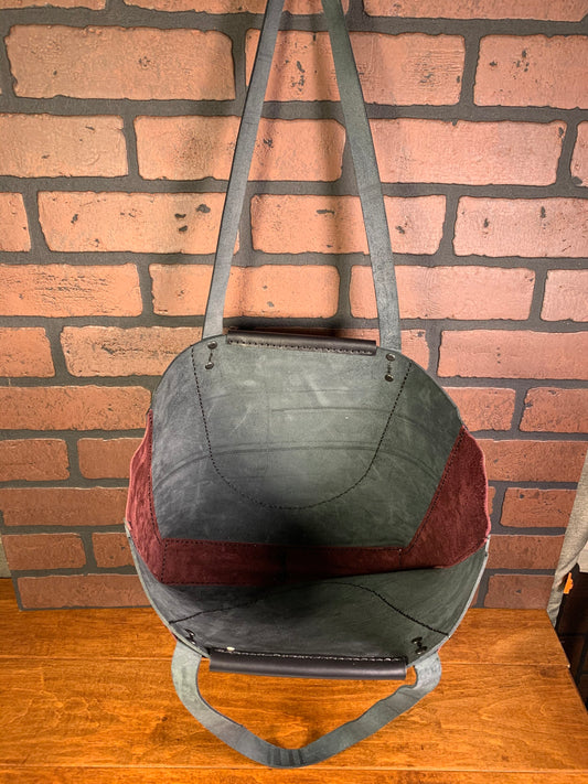 Black and Burgundy Leather Tote Bag