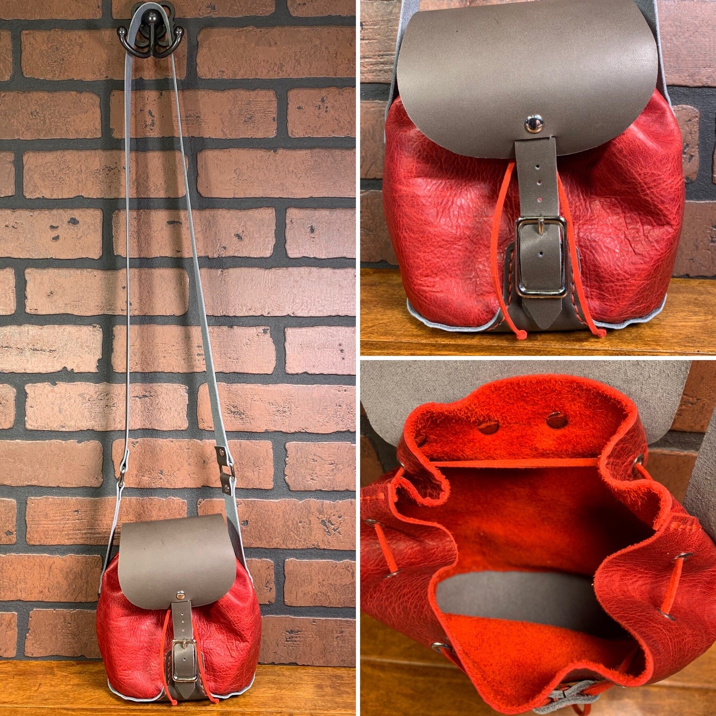 Distressed Red Pullup and Taupe Small Ladies Leather Purse