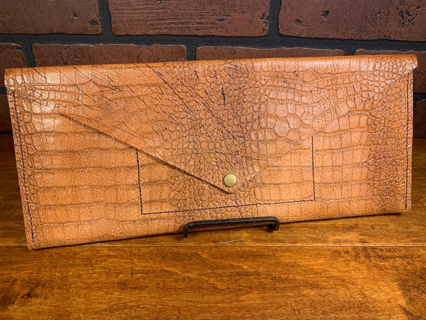 Beige Embossed Clutch