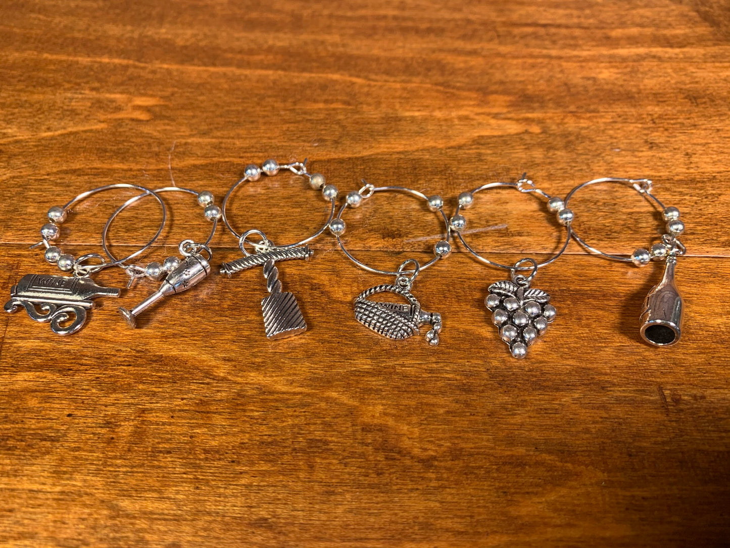 Silver Metal Wine Charms with Silver Beads