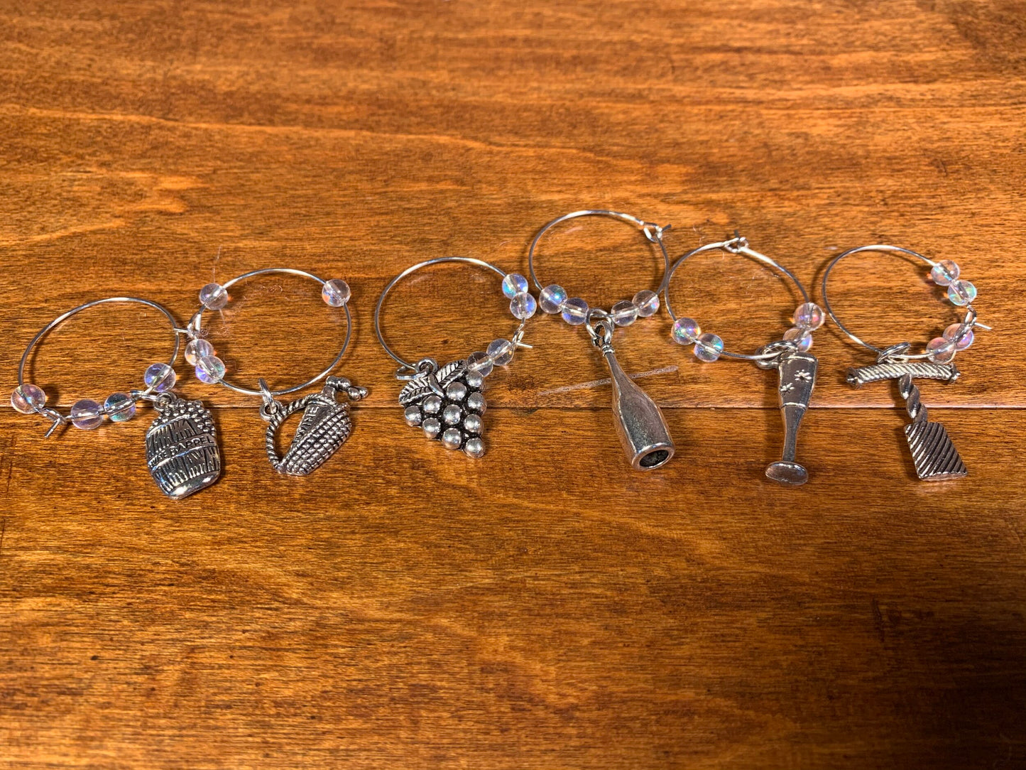 Silver Metal Wine Charms with Clear Beads