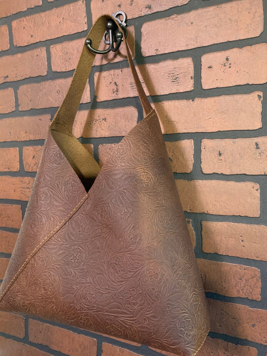 Brown Floral Embossed Julie Tote Bag