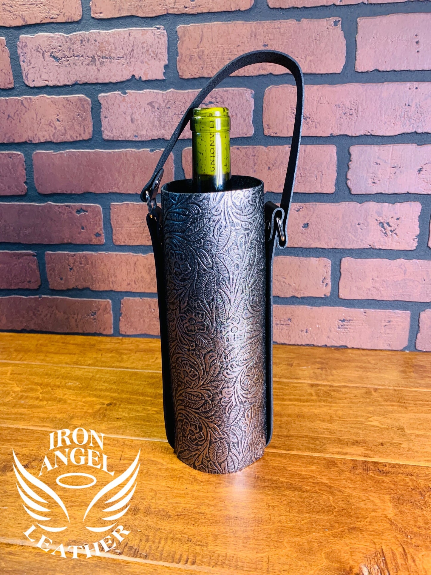 Silver Metallic Patterned Leather Wine Bag