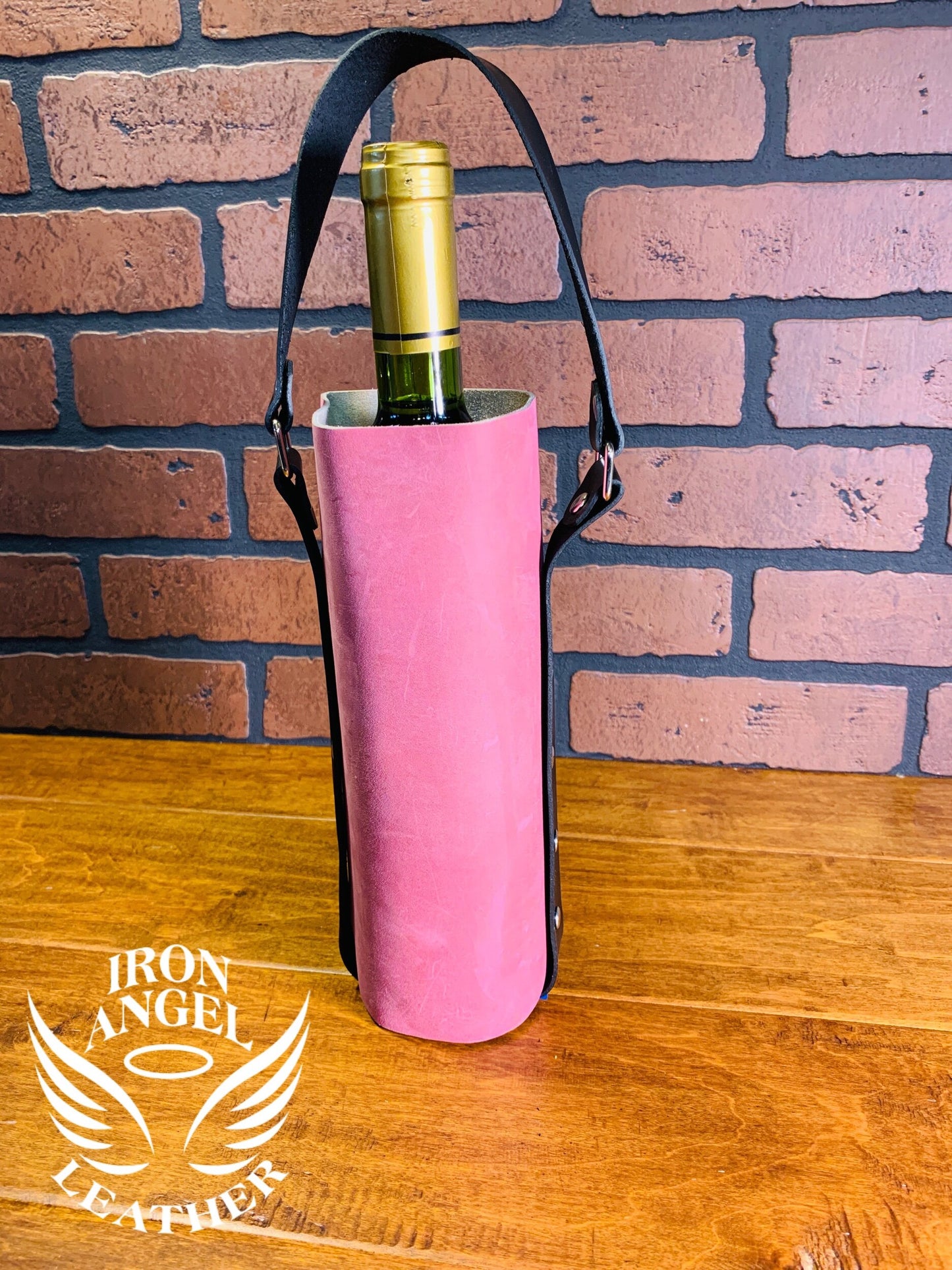 Pink Catawampus Leather Wine Bag