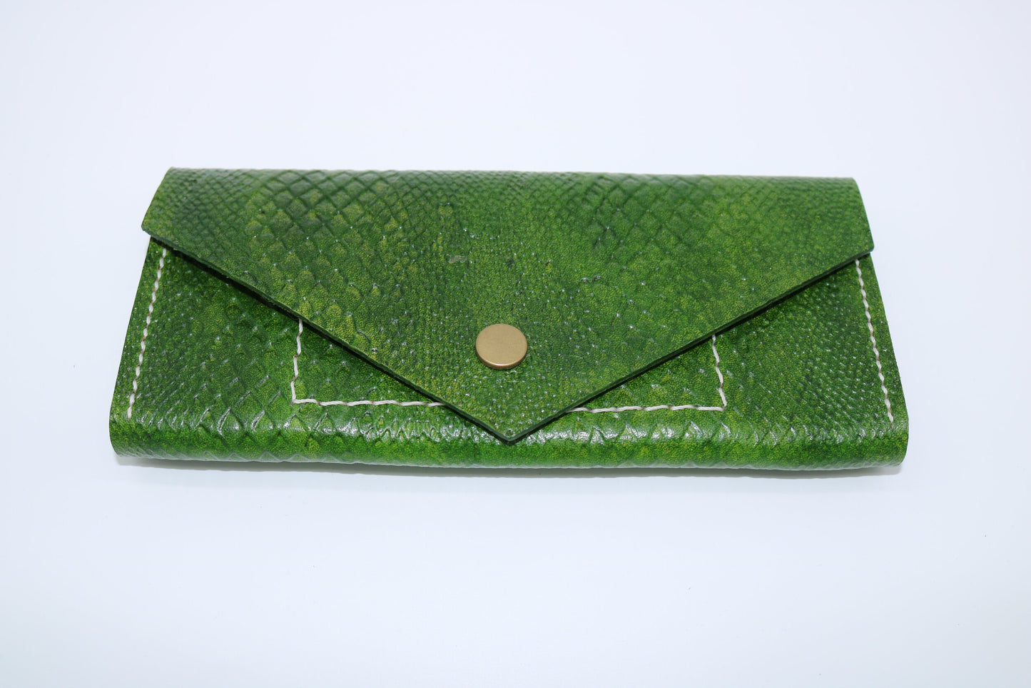 Green Boa Embossed Long Leather Wallet