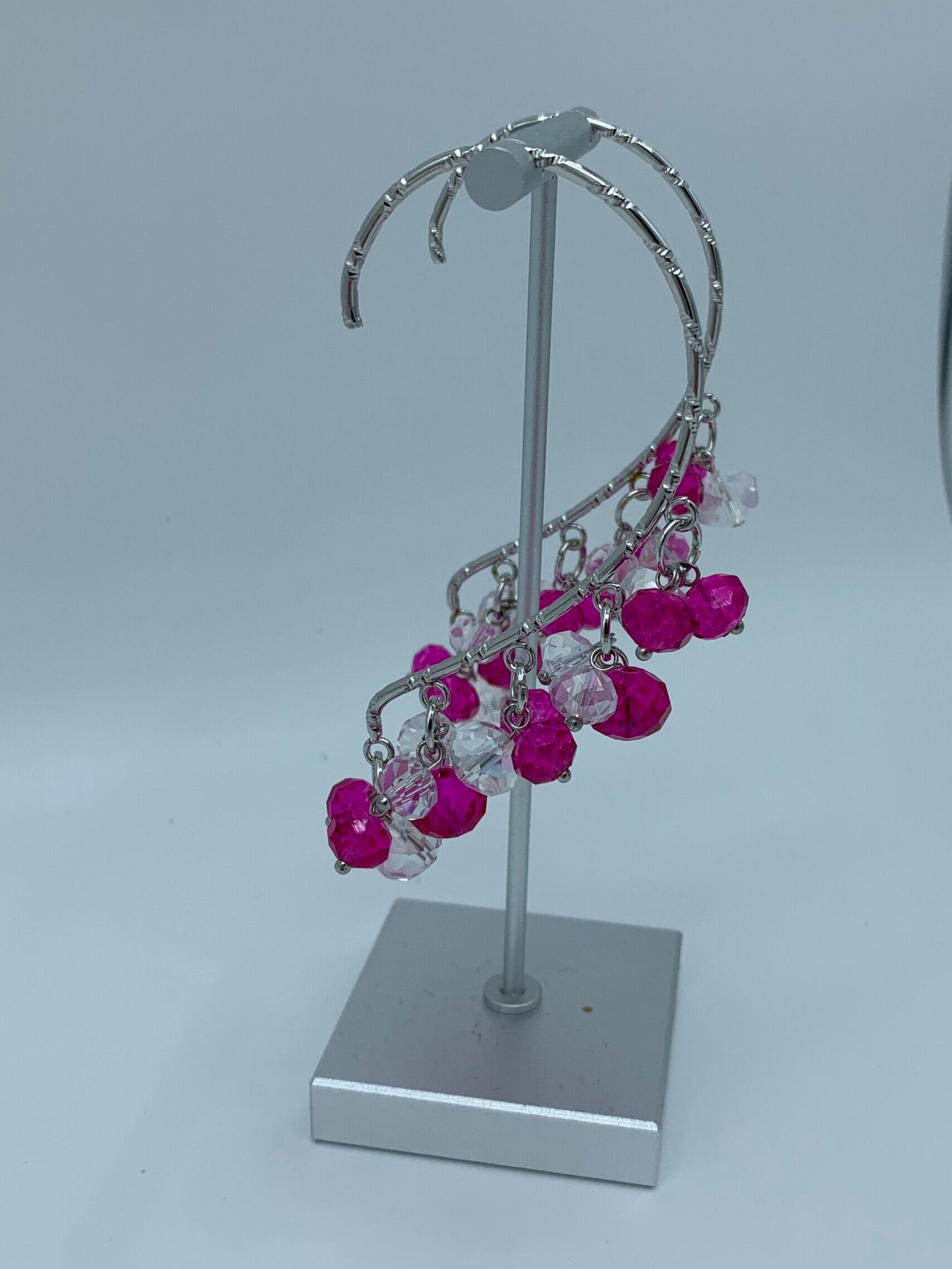 Pink and Clear Bead Ear Cuff Pair