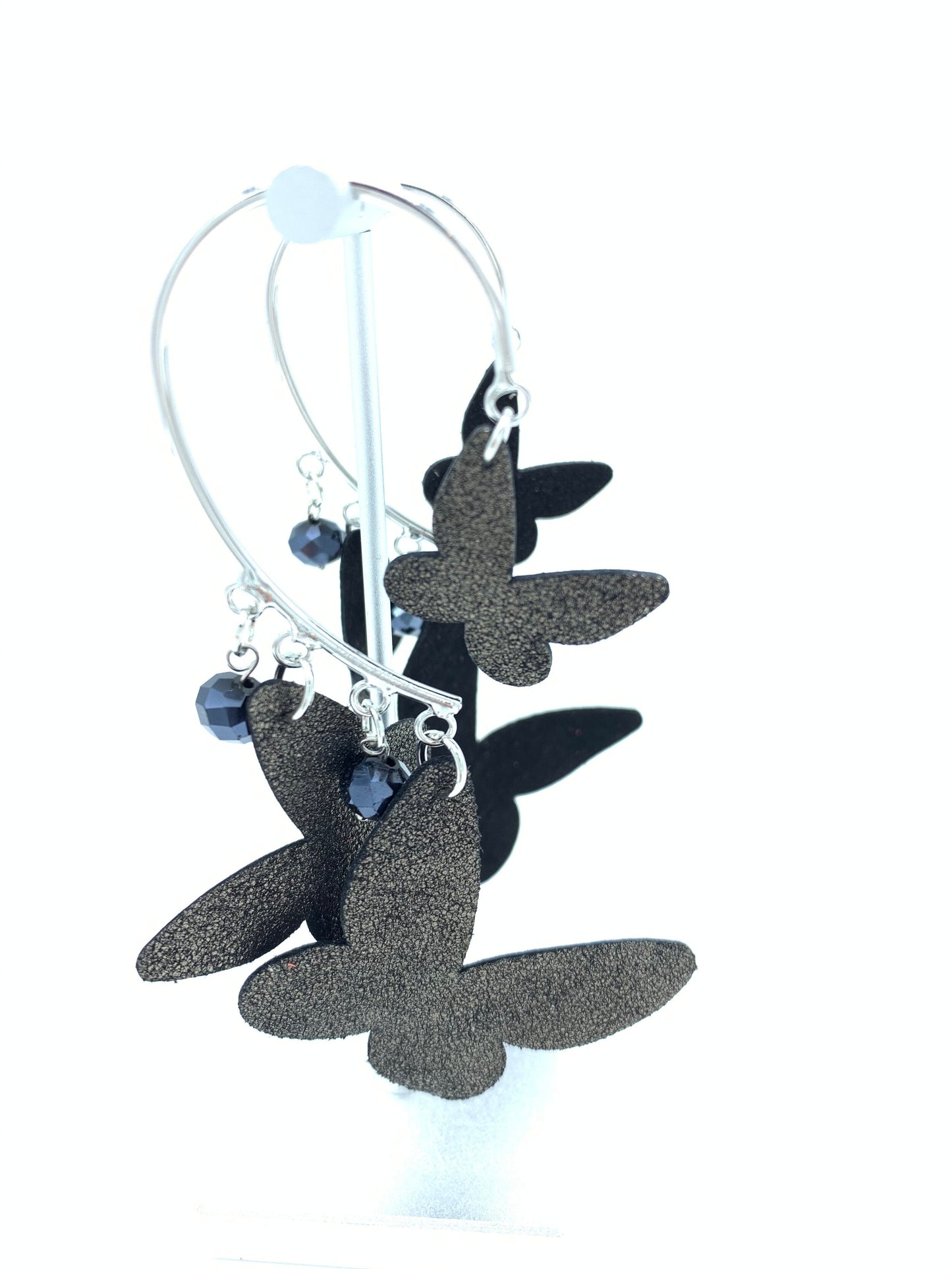 Gold and Black Butterfly and Crystal Ear Cuff Pair
