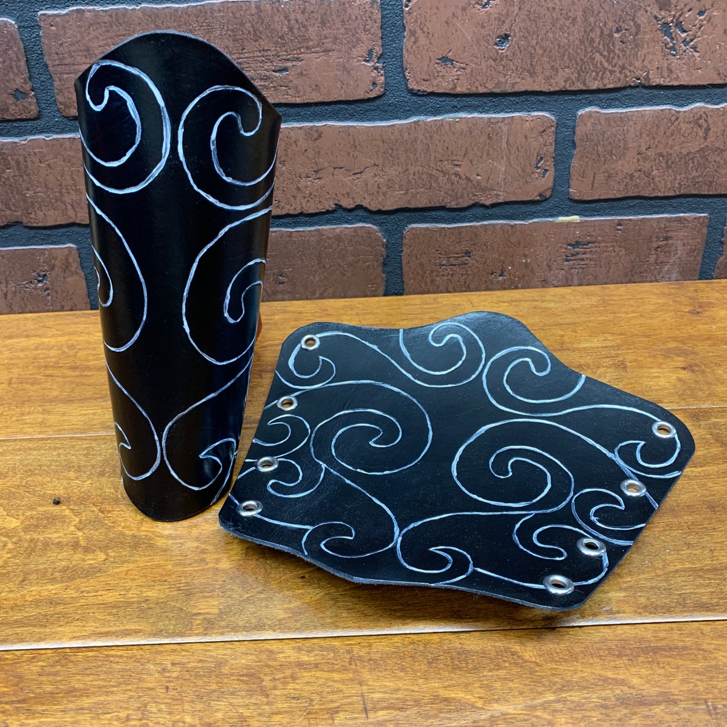 Fantasy Bracers Black with Silver Swirls