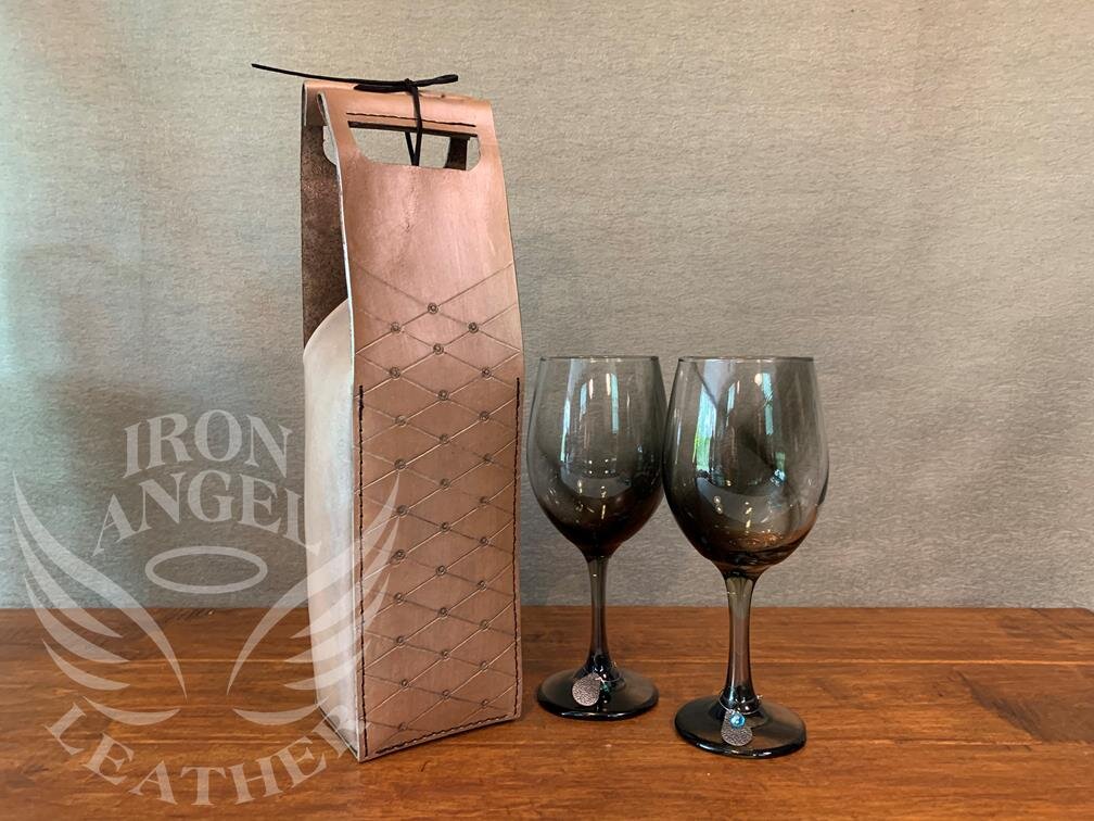 Pearled Tan Wine Bottle Bag
