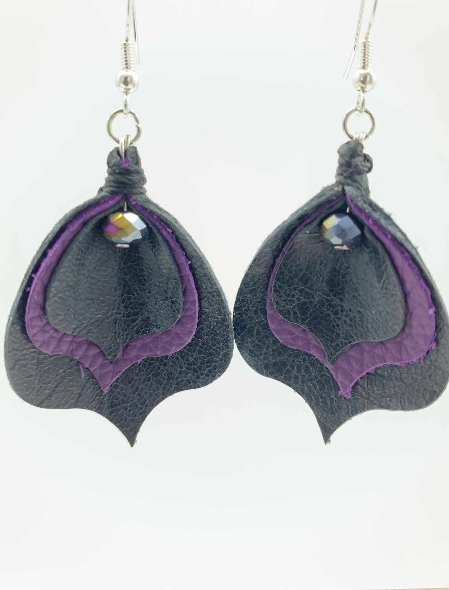 Leather Purple and Balck Blossom Earrings