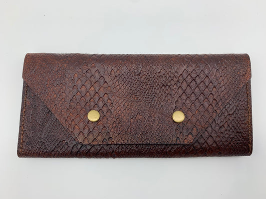 Brown Boa Embossed Long Wallet