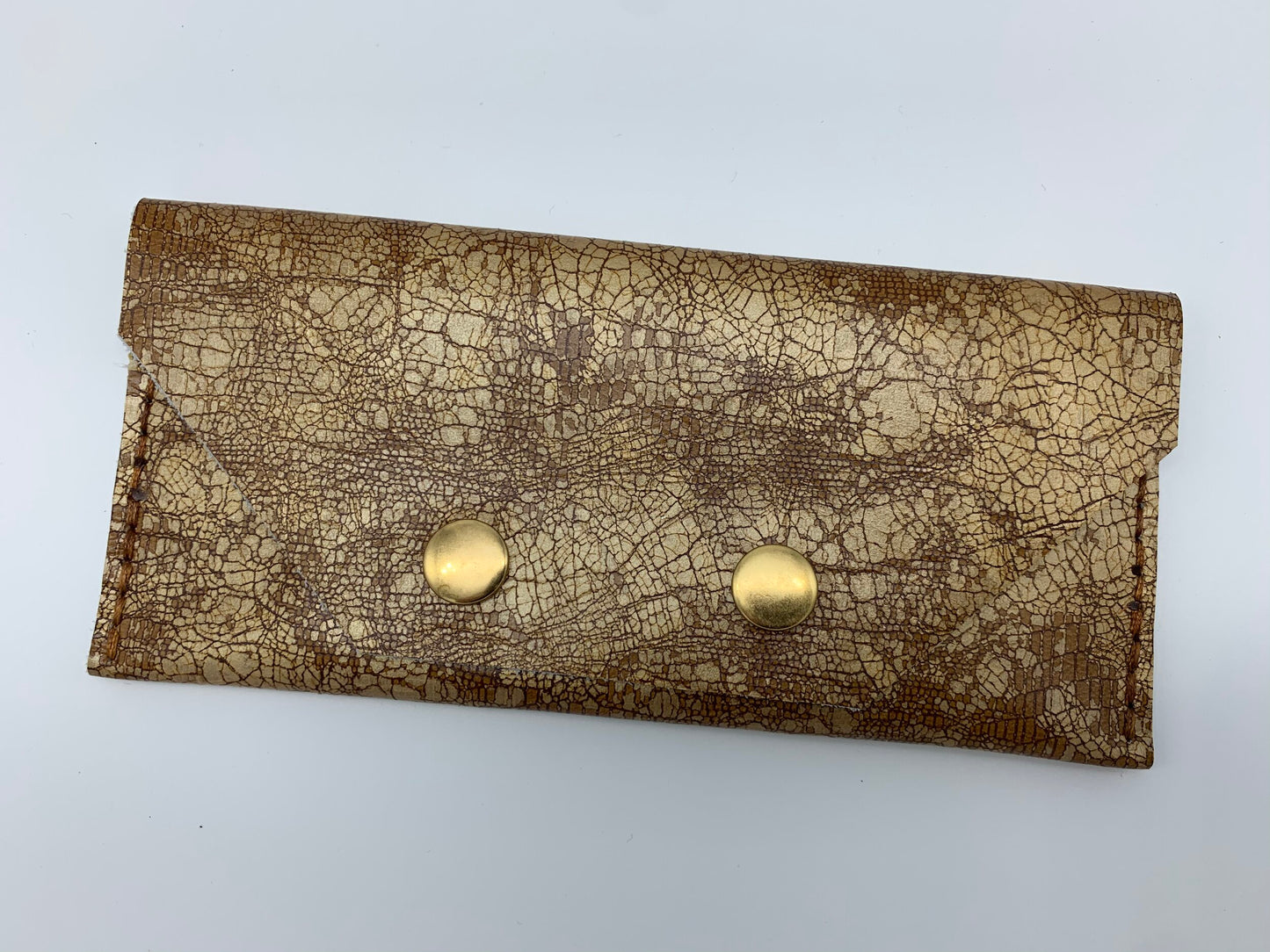 Gold & Beige Leather Long Wallet