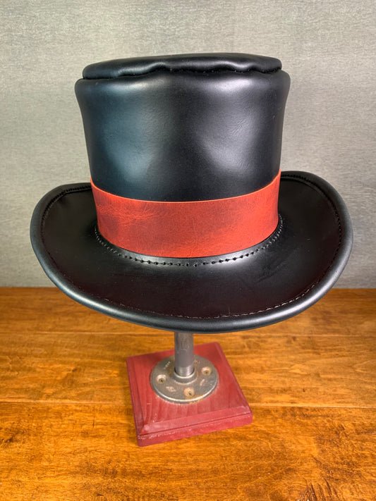 Black and Red Leather Top Hat
