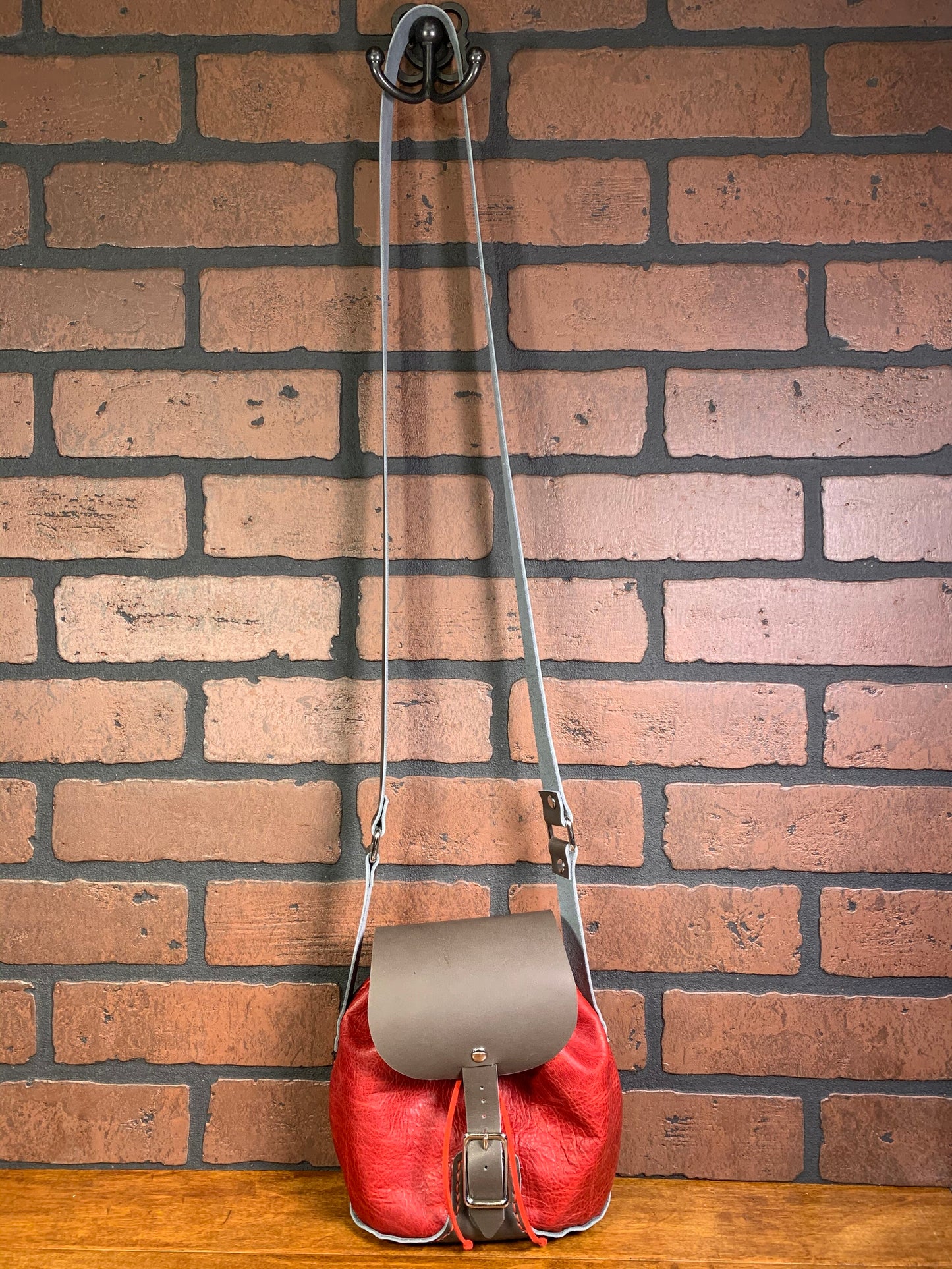 Distressed Red Pullup and Taupe Small Ladies Leather Purse