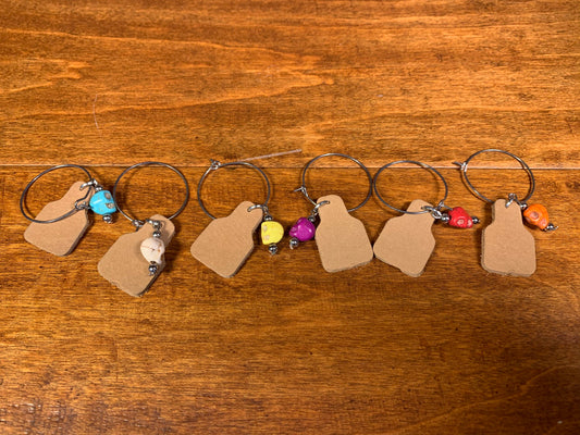 Tan Nubuck Tag Shaped Wine Charms with Colored Skull Beads
