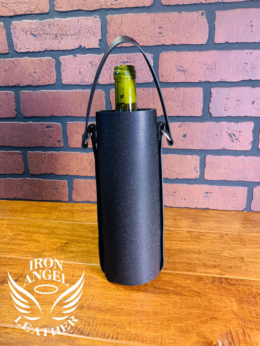 Black Pebbled Leather Wine Bag