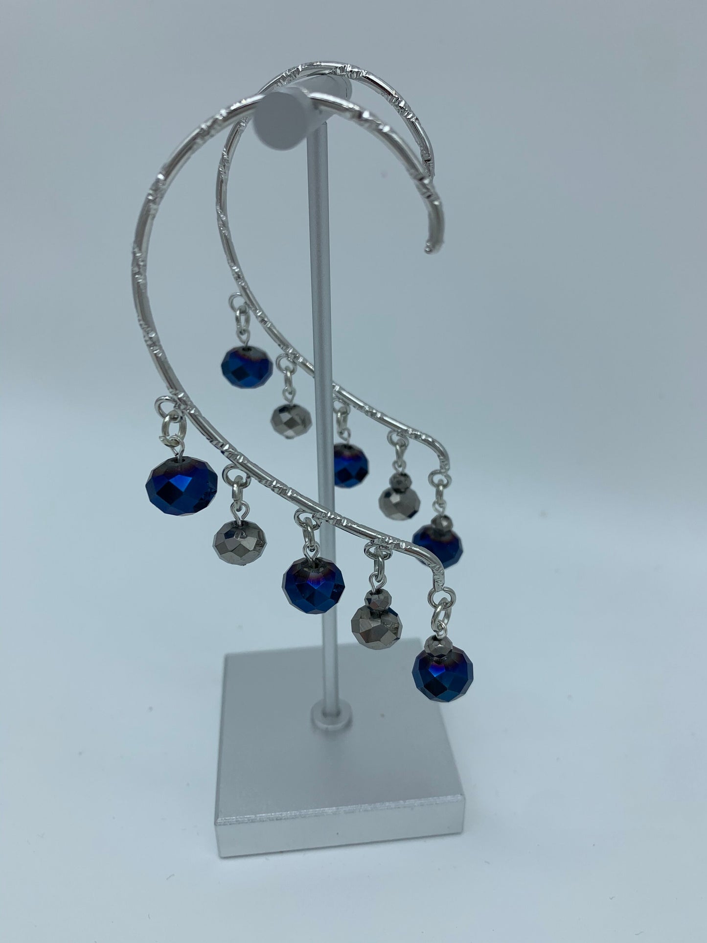 Blue and Silver Crystal Ear Cuff Pair