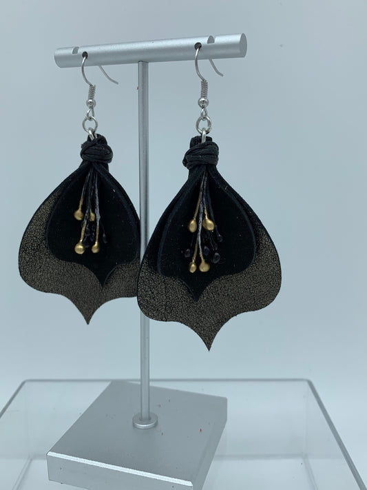 Large Black and Gold Blossom Earrings