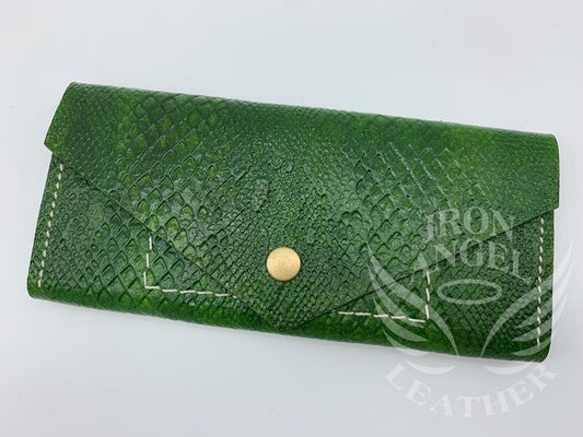 Green Boa Embossed Long Leather Wallet