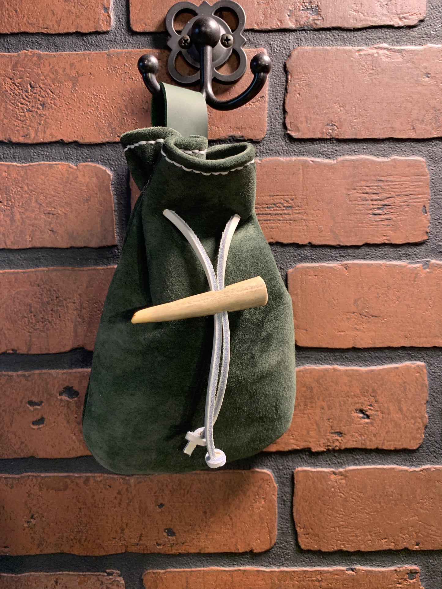 Hunter Green Suede Belt Coin Pouch with Antler Accent