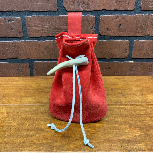 Red Suede Belt Coin Pouch with Antler Accent